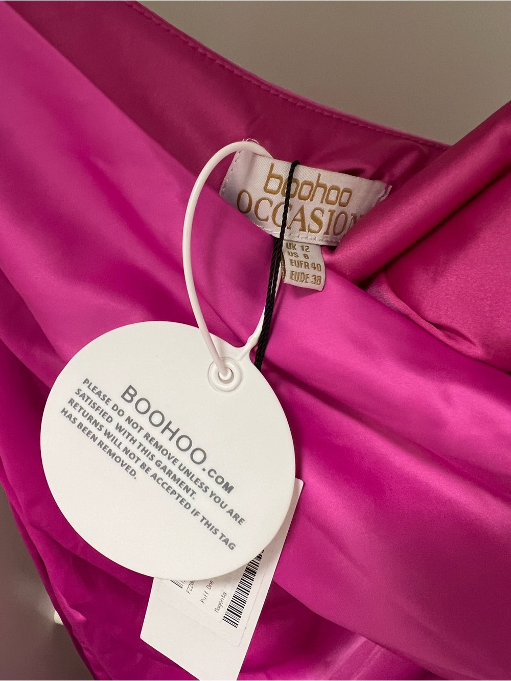 Boohoo One-Shoulder Hot Pink Draped Evening Gown - Picture 8 of 9